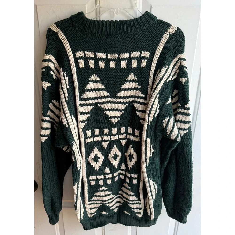 Vintage 1980's Banana Republic Chunky Knit Crewneck Aztec Pattern Sweater XL‎